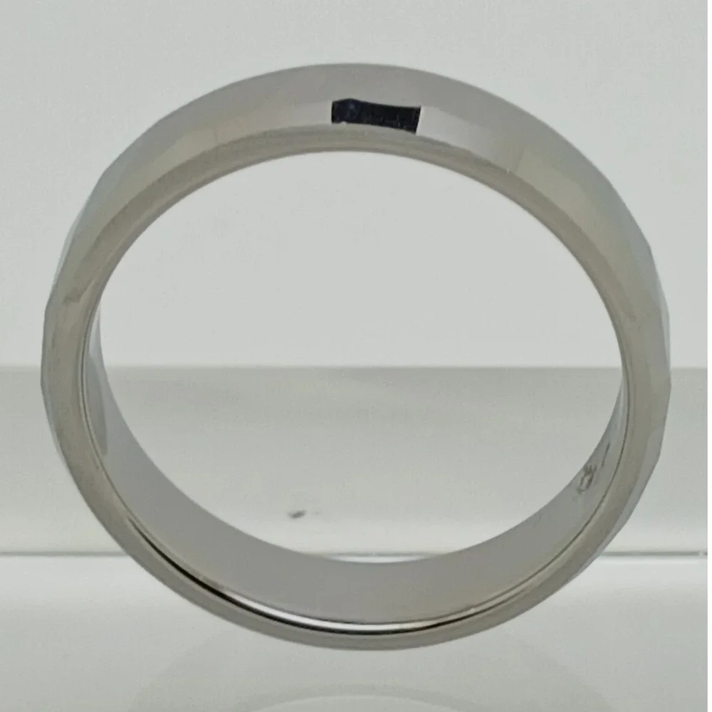 Vintage‎ 90s New Mens Tungsten Carbide 6mm Faceted Geometric Band Ring Size 12.5